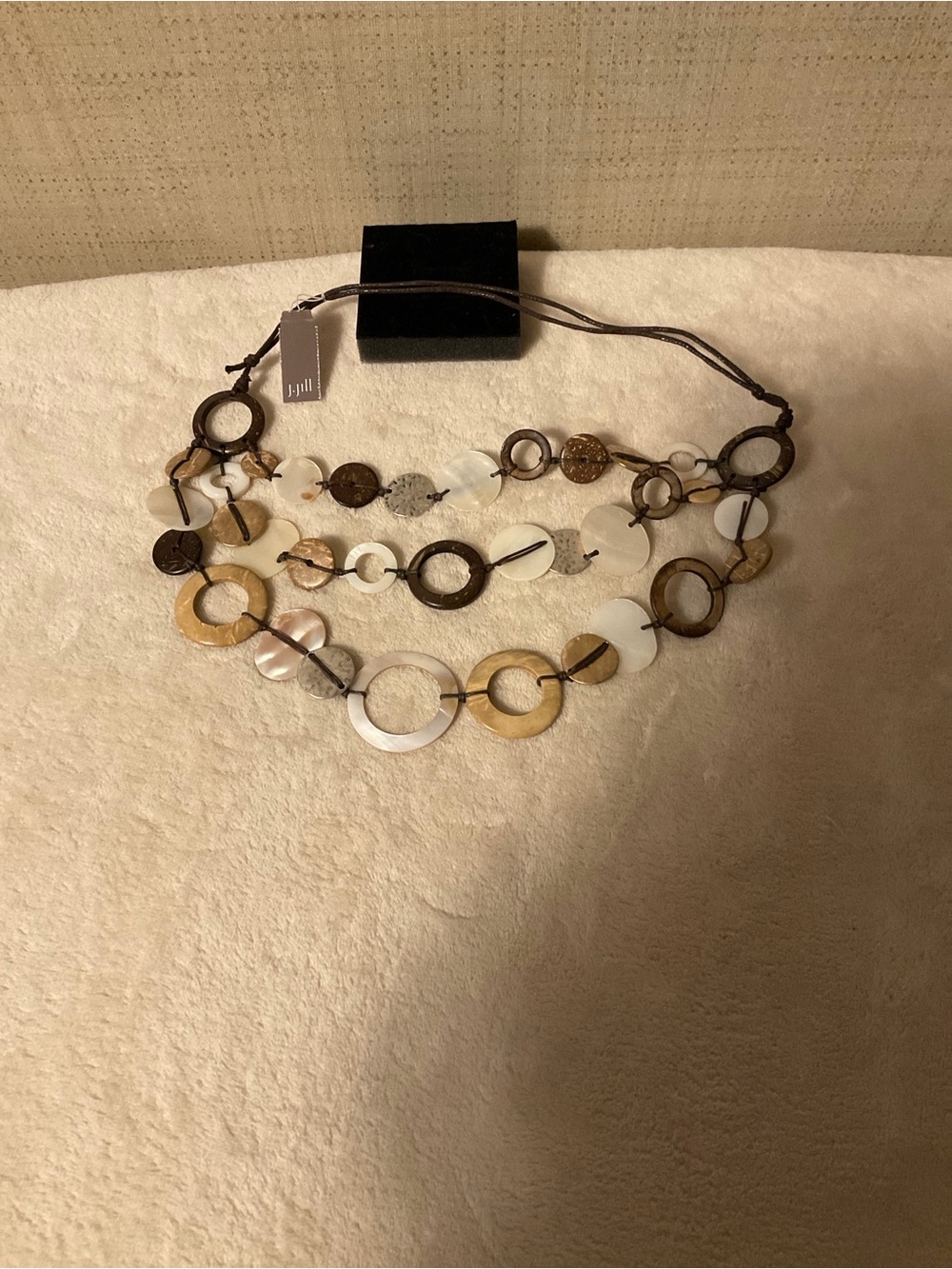 J. Jill Multi-Strand Shell and Wood Link Necklace in Brown, Cream, White